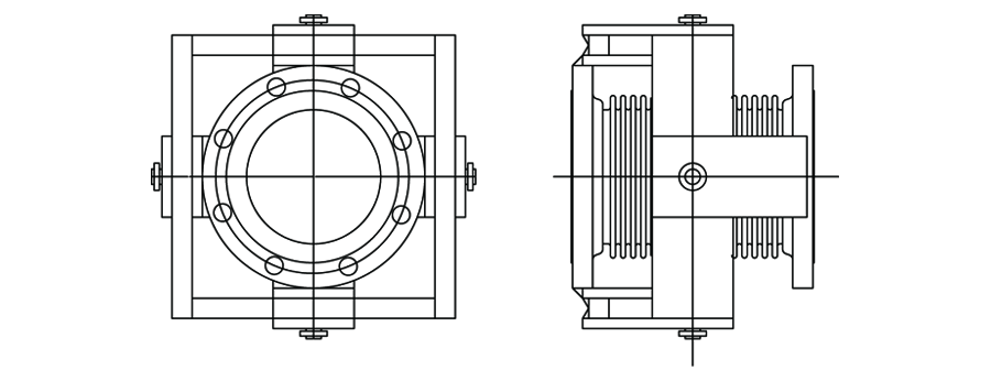 Gimbal Expansion Joints are almost the same as the hinge type, except it can accept angular deflection in any plane. It contains two sets of hinge pins that are 90 degrees to the other.